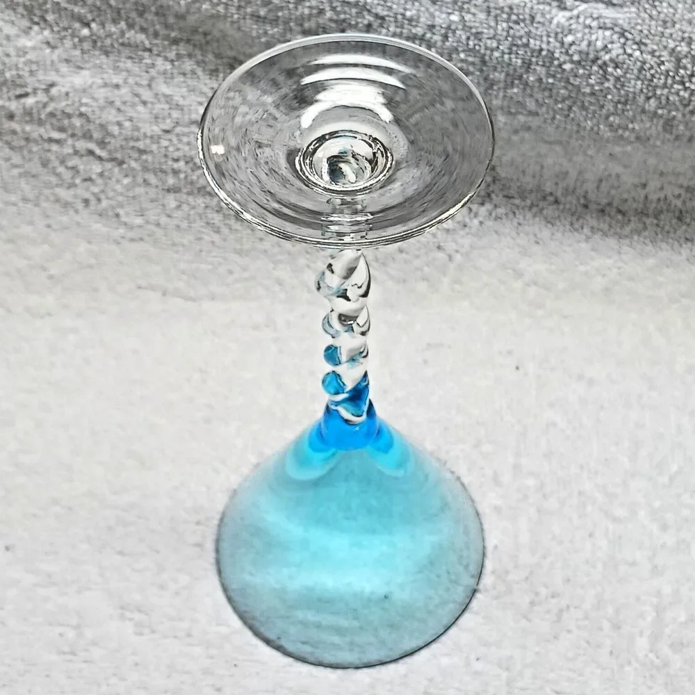 Mid century Harliquin style cocktail glasses hand blown bowles twisted stem 1950